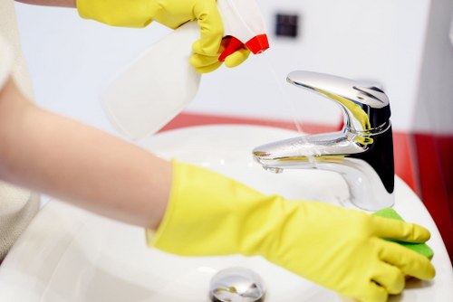 Cleaner using equipment in a safe carpet cleaning environment